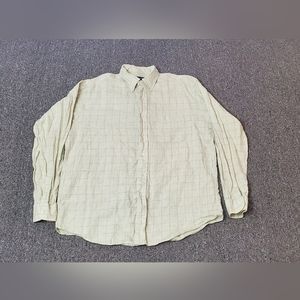 Brooks Brothers Mens Shirt Green Size Large Irish Linen Plaid Long Sleeve Dressy